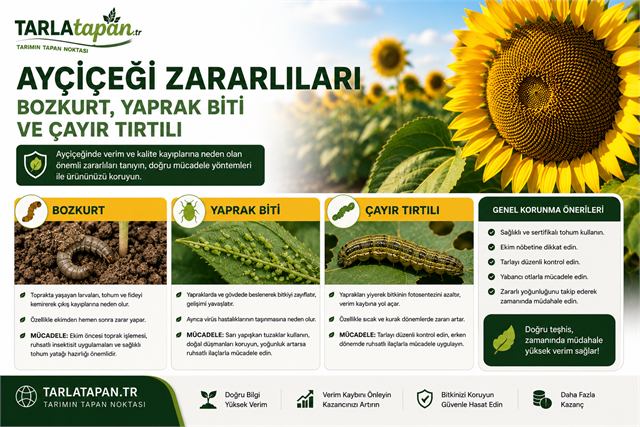 Ayçiçeği Zararlıları: Bozkurt, Yaprak Biti ve Çayır Tırtılı
