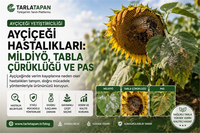 Ayçiçeği Hastalıkları: Mildiyö, Tabla Çürüklüğü ve Pas